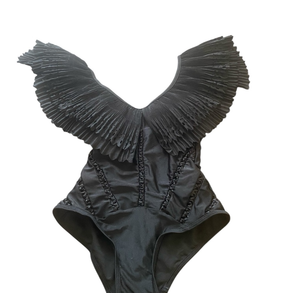 Black Ruffled one piece bathing suit